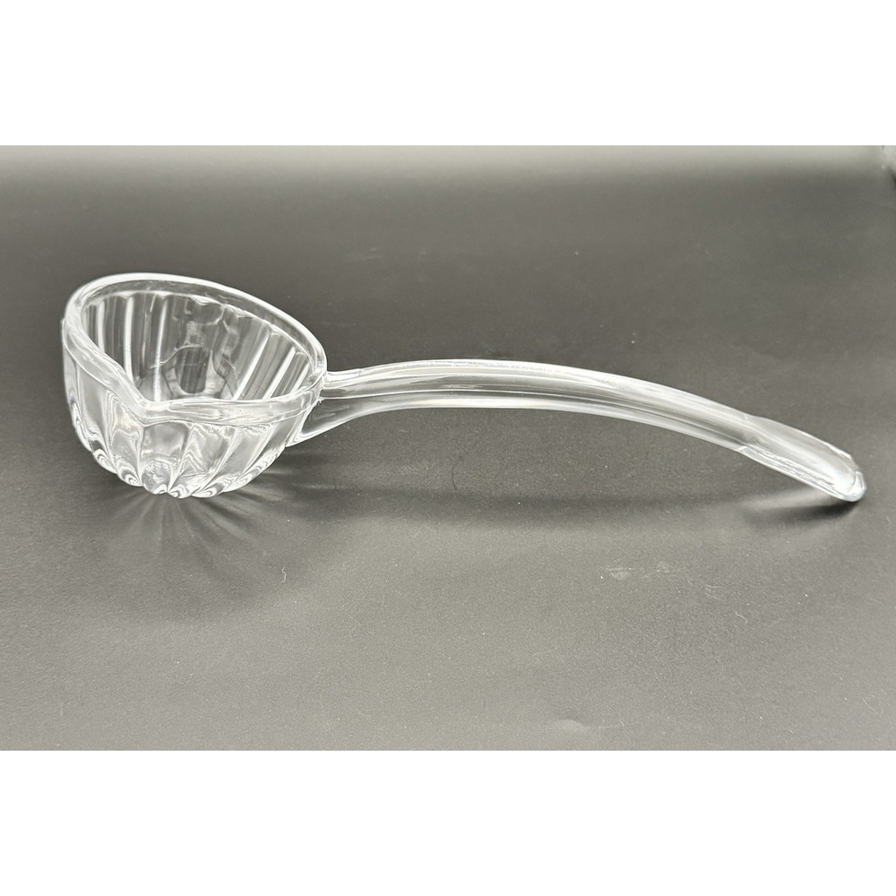 Vintage Jeannette National Clear Glass Ribbed Punch Bowl Ladle With Pour Spout